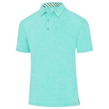 Imagem de Camisa polo masculina de golfe de secagem rápida com absorção de umidade desempenho stretch manga curta atlética sem rugas tops de verão, Verde menta, GG
