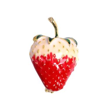 Imagem de WCRAZYE Broche de morango vermelho para mulheres, meninas, broches de frutas esmaltados, emblemas para roupas, mochilas, bolsa, broches modernos, planta, lapela, alfinete, acessórios, joias, presente,