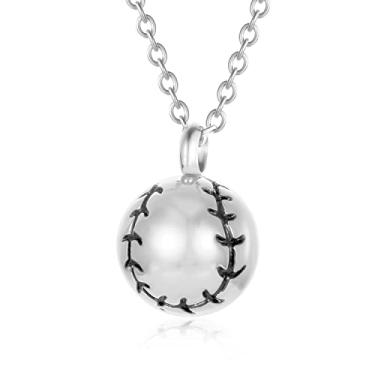 Imagem de Joia de cremação de beisebol para cinzas memorial urna joia de aço inoxidável urna de lembrança esportiva colar com pingente de urna funerária de cinzas, Aço inoxidável, Sem Pedra Preciosa