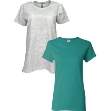 Imagem de Gildan Camiseta feminina de algodão pesado, estilo G5000L, pacote com 2, Cinza/azul tropical, XXG