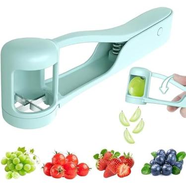 Imagem de Cortador de uva para crianças, cortador de uva cereja tomate morango ferramenta para decoração de bolo de salada de frutas vegetais, utensílios de cozinha de aço inoxidável, fatiador de frutas