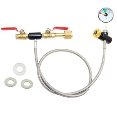Imagem de CGA320 Mangueira adaptadora de cilindro de CO2, kit de conector de estação de recarga de CO2 para enchimento de tanque de refrigerante azul (rosca CGA320 a TR21-4, válvula dupla com medidor) (61 cm)