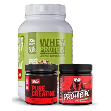 Imagem de 3VS Nutrition Combo Whey 100% Sabor Pistache 900g + Creatina Pura 300gr + Pré Treino Prohibido Sabor Maça Verde 360gr