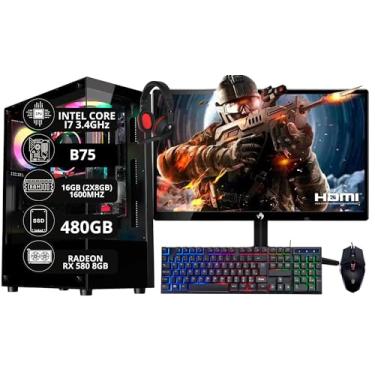 Imagem de PC Gamer Completo Intel Core I7 3.4GHz 16GB DDR3 SSD 480GB Monitor 21,5" Kit Gamer - Escolha a placa de vídeo (RX 580 8GB)