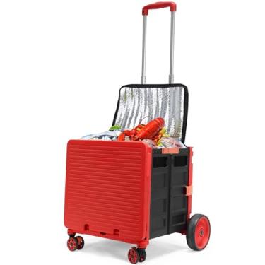 Imagem de Bolsa térmica com rodas, bolsa térmica grande, dobrável, à prova de vazamento, portátil, rígida, para acampamento, piquenique, praia, viagem (preto, vermelho, rodas de 14,5 cm)