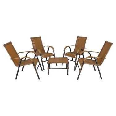 Imagem de Conjunto De Mesa De Centro E 4 Cadeiras Bela Para área Externa Caramelo