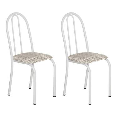 Imagem de Kit 2 Cadeiras De Cozinha Califórnia Estampado Rattan Bege Pés De Ferro Branco