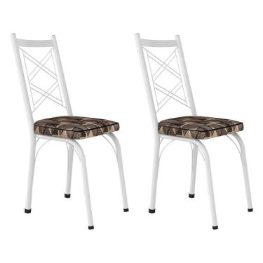 Imagem de Kit 2 Cadeiras De Cozinha Delaware Estampado Mosaico Palha Pés De Ferro Branco