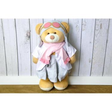 Imagem de PELUCIA PORTA FRALDA URSO AVIADOR CLASSICO 65 CM - ENFEITE QUARTO DO BEBE (BRANCO CINZA E ROSA)