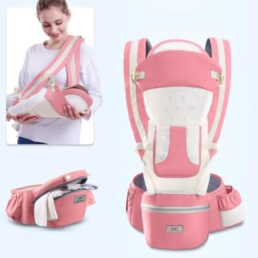 Imagem de Mochila Bolsa Canguru Ergonômico Para Bebê Premium, Portador Carregador de Bebê 3 Em 1, Alça Ajustável, Bolsos Laterais Multifuncionais (Rosa (com tela))