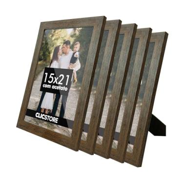 Imagem de Kit 5 Porta Retrato 15x21 A5 Acetato Fotos Moldura Aparador Decoração Quadro (Tabaco)