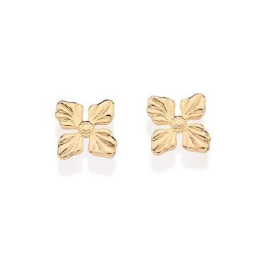 Imagem de Brincos rommanel banhado ouro 3x 24k 18k e 22k feminino pequeno flor v
