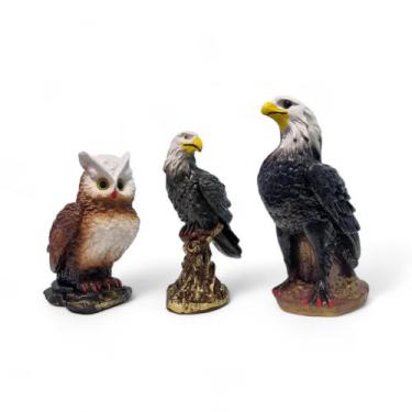 Imagem de Kit Coruja Base M E 2 Gavião Peq E Gr Espanta Pombo e Passasinhos Em G