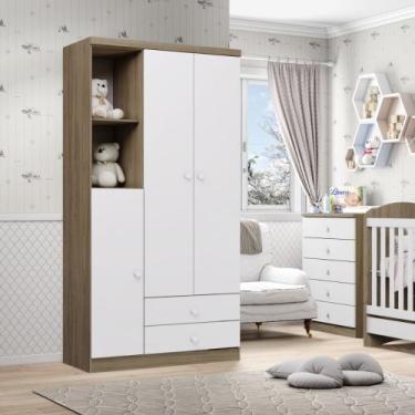 Imagem de Quarto de Bebê Guarda Roupa 3 Portas 2 Gavetas e Cômoda 5 Gavetas Bala