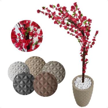 Imagem de Cerejeira Pink Galho Curvo Planta Artificial Vaso Decoração - Flor de 