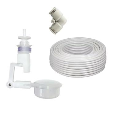Imagem de Kit Boia Nível de Água + Mangueira Atóxica 1/4" + Engate Rápido L 1/4“Abastecimento de Filtros (Engate L Branco, 1 Metro de Mangueira)