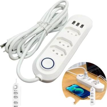 Imagem de Extensão De 3 Tomadas Com 3 Usb Branco Bivolt 2 Metros - AL