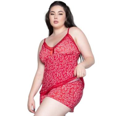 Imagem de Baby Doll Plus Size WLS Modas Feminino Liganete e Renda Estampado, 50,