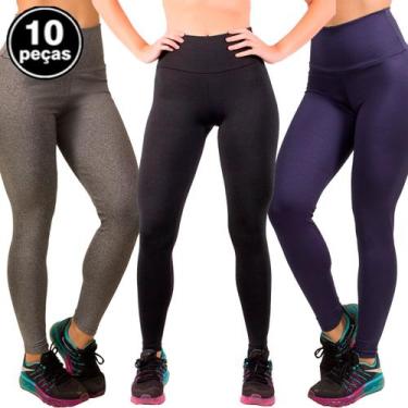 Imagem de Kit 10 Calças Legging Fitness Lisa Cós Alto Cintura Alta - WLS Modas, 