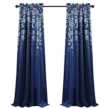 Imagem de Lush Decor, Conjunto de cortina de painel de janela escurecendo o quarto com flores azul-marinho (par), 241 cm x 132 cm, 241 cm x 132 cm