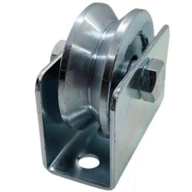 Imagem de Roldana em aço 4" canal (v) com suporte e rolamento porta portao ferro