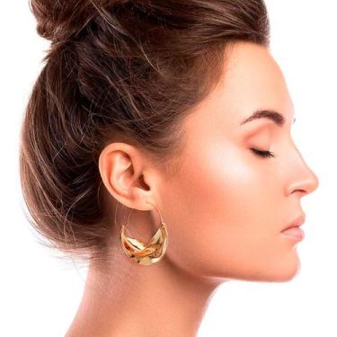 Imagem de Brinco Festa Feminino Delicado Argola Dourado Torcido Luxo - anjo da m