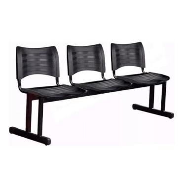 Imagem de Cadeira Longarina para recepção Iso 3 Lugares Em Polipropileno Preto -