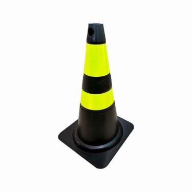 Imagem de Cone de Sinalização Refletivo Flexível 75 cm Preto e Amarelo Plastcor