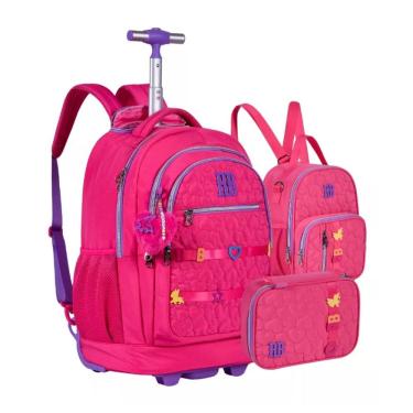 Imagem de Kit Mochila de Rodinhas Rebecca Bonbon Lancheira e Estojo RB24538 Rosa
