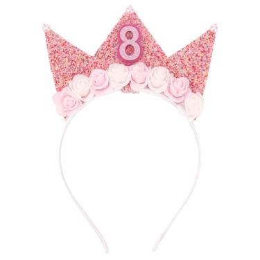 Imagem de SuPoo Tiara para meninas de 8 anos, coroa com glitter, decoração de festa, tiara princesa feliz de 8 anos, acessório de cabelo