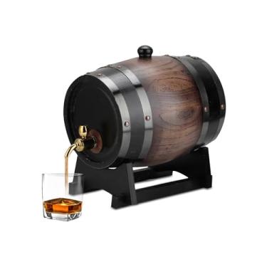 Imagem de Barril De Vinho De Madeira De Carvalho 3L Vintage Listrado Envelhecido Barril De Uísque Dispensador Barril Balde Recipiente Com Torneira Para Conhaque Uísque Para Cervejeiro Doméstico