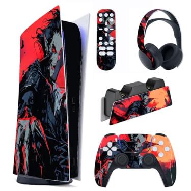 Imagem de PlayVital Conjunto completo de decalque skin para console ps5 edição digital, adesivo de vinil para controle ps5 e estação de carregamento, fone de ouvido e controle remoto de mídia - Blood Moon