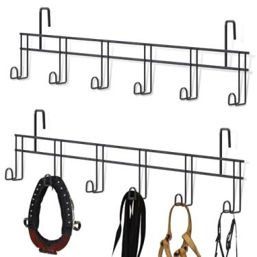 Imagem de Yaocom 2 peças 6 ganchos de freio de cavalo de metal preto suporte de freio com cabides suporte portátil de parede para cavalo, cobertor de sela, suprimentos de quarto