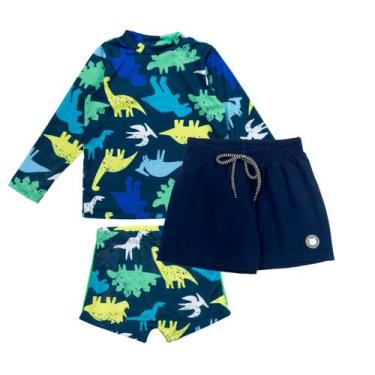 Imagem de Kit Blusa Sunga Com Proteção Uv+ Bermuda Tactel Praia Menino - Fofotin