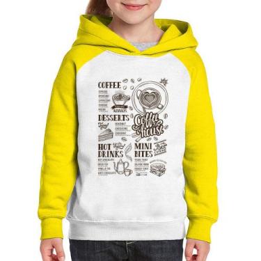Imagem de Moletom Infantil Coffee House Vintage - Foca na Moda, Branco, Amarelo,
