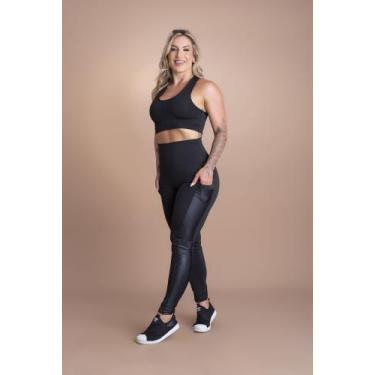 Imagem de Conjunto Fitness Feminino Calça Legging Cintura Alta Com Bolso Lateral
