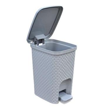 Imagem de Lixeira Cesto CINZA De 7 Litros Tampa Com Pedal Rattan Escritorio Quar
