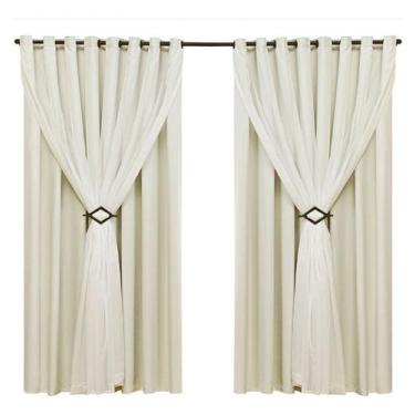 Imagem de Cortina sala blackout tecido e voil ilhós marrom 3,00x2,20 - Emporio L