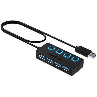 Imagem de Hub USB 3.0 de 4 portas com interruptores de LED individuais e cabo de