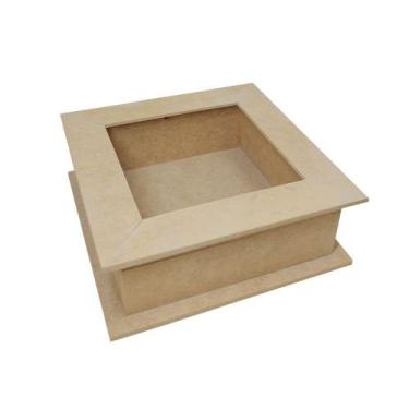 Imagem de Caixa Quadrada Dobradiça e Vidro 20x20x7 Mdf Madeira - ATACADÃO DO ART