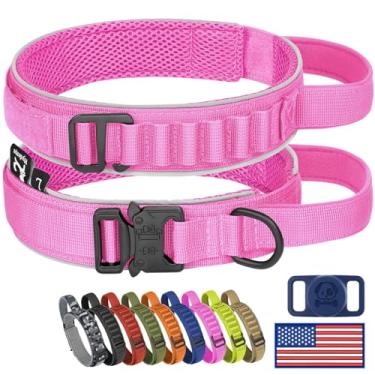 Imagem de HYDEME Coleira tática para cães, alça alpina ajustável, para treinamento militar, coleiras para cães com alça e reflexiva para cães pequenos, médios e grandes, com capa protetora de Airtags e patches.