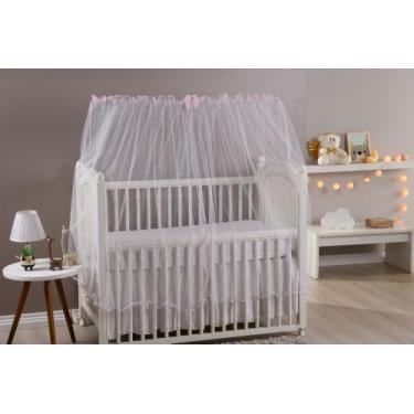 Imagem de Mosquiteiro Berço Americano 1.50 X 1.30 Tule Branco Laço Decorativo - 