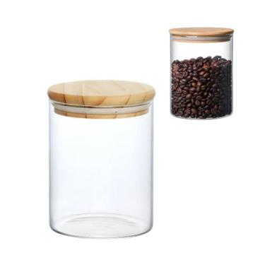 Imagem de Pote Mantimento Vidro Borossilicato Hermético Tampa Bambu Tempero 550m