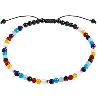 Imagem de Jewever Pulseira feminina com 7 chacras de praia, cristais de pé e pedras de cura, equilíbrio de ioga, meditação e meditação (21 a 25 cm), 10 inches, Pedra, Ágata