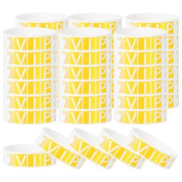 Imagem de PATIKIL Pulseiras de papel VIP para eventos, pacote com 600 pulseiras neon para festa, pulseiras coloridas à prova d'água para identificação de concerto, pulseiras de mão para entrada de bar amarelo