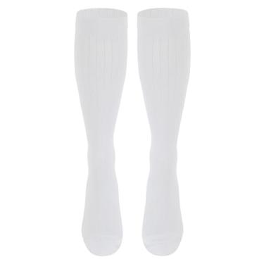 Imagem de NuVein Meias de compressão masculinas estilo calça acima do joelho até a panturrilha, branca, GG