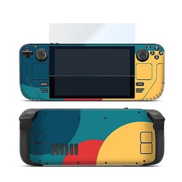 Imagem de Adesivos Skin para Steam Deck, capa protetora para PC de jogos de mão, conjunto completo de decalque de vinil com protetor de tela de vidro HD de uma peça (azul amarelo)