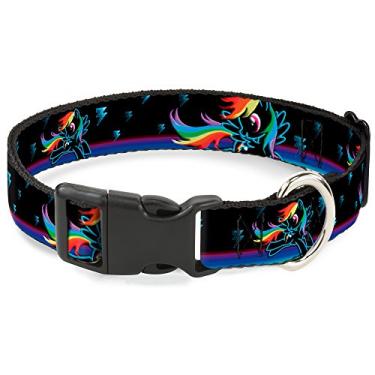 Imagem de Buckle-Down Rainbow Dash Pose/Lightning Bolts Preto/Blues Coleira de plástico com clipe, médio estreito/7-13