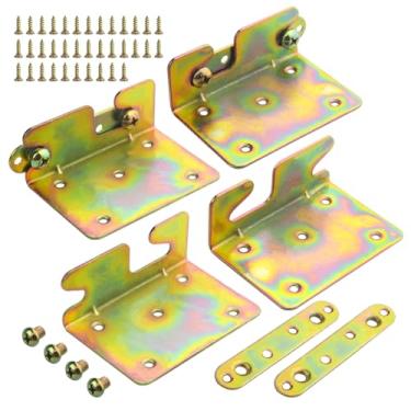 Imagem de TOVOT 4 peças de suportes de trilho de cama com parafusos suportes de moldura de cama ganchos de trilho de cama de metal chapeamento de cor ferragens para moldura de cama (61 × 88 mm)