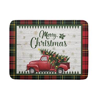 Imagem de Kawani Tapete de Secagem de Pratos de Natal 18X24" para Decoração de Balcão de Cozinha Absorvente Reversível Microfibra Caminhão Vermelho Xadrez de Búfalo Tapetes de Escorredor de (18" X 24")